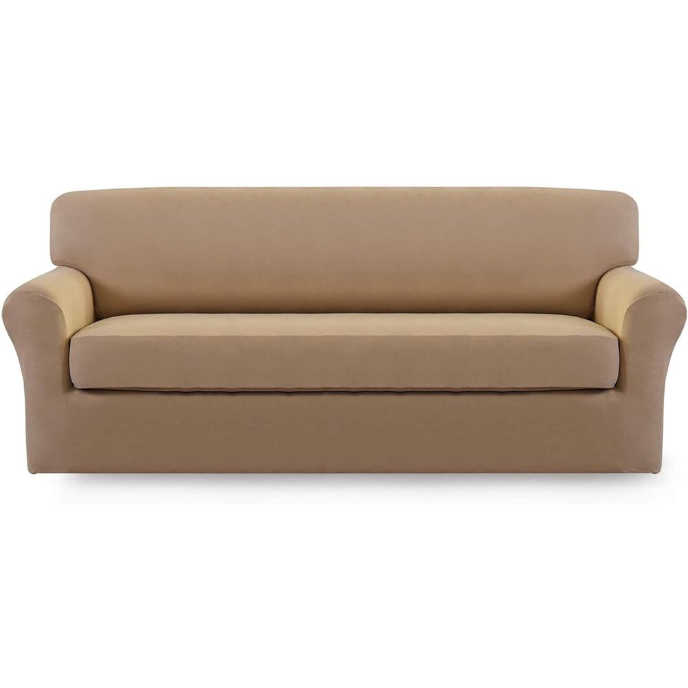 Microfiber Stretch Sofa Slipcover 2 Pieces (Loveseat, Camel）
